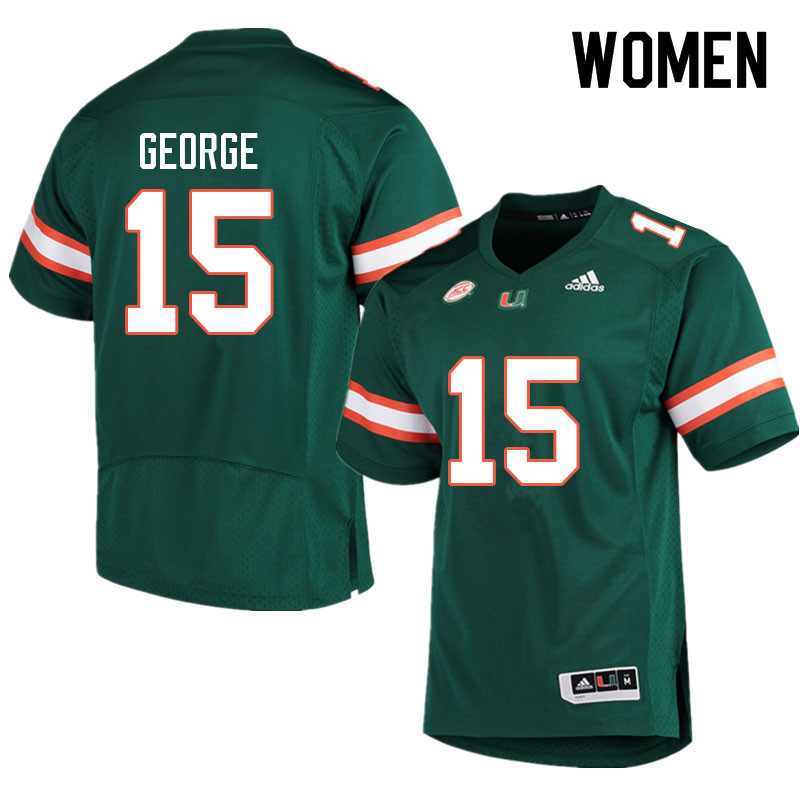 Women #15 Jacolby George Miami Hurricanes College Football Jerseys Sale-Green - Click Image to Close